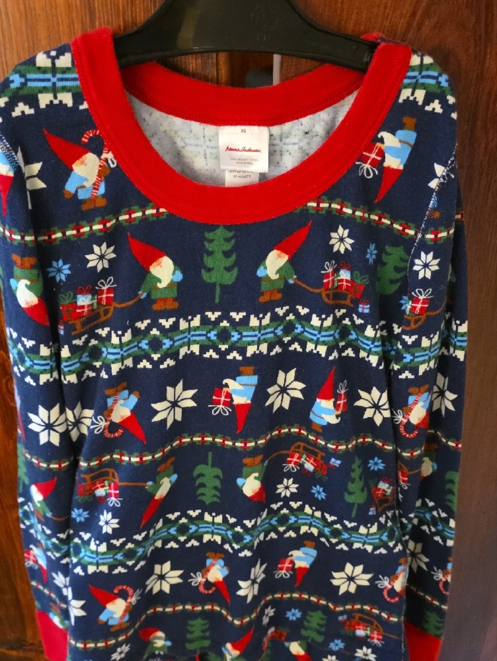 Hanna Anderson - Kids Navy Holiday Print Pajama Set with Red Trim - Picture 3 of 4